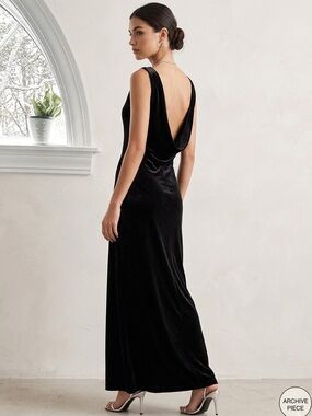 Vintage Bebe Velvet Maxi Dress Gown Cowl Back NWT 90s Y2K Dark Romantic Vamp